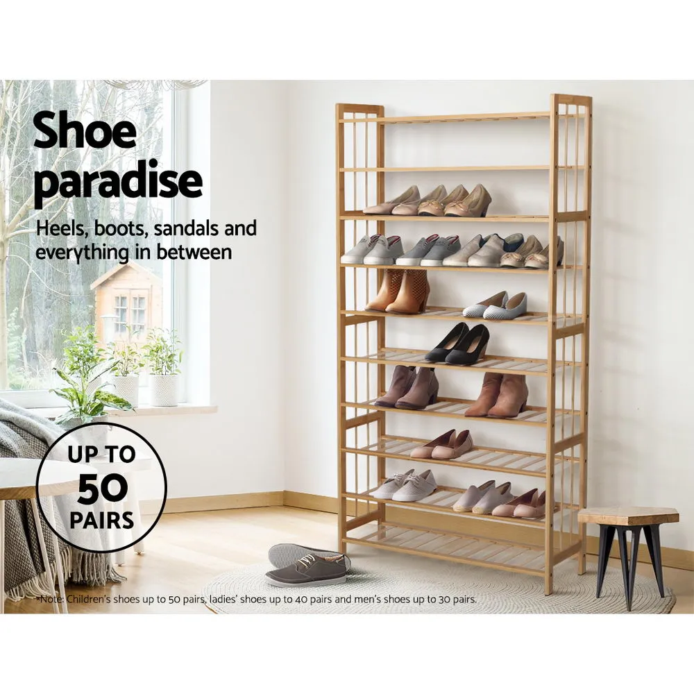 10-Tier Bamboo Shoe Rack Wooden Shelf with PVC Mats - Artiss