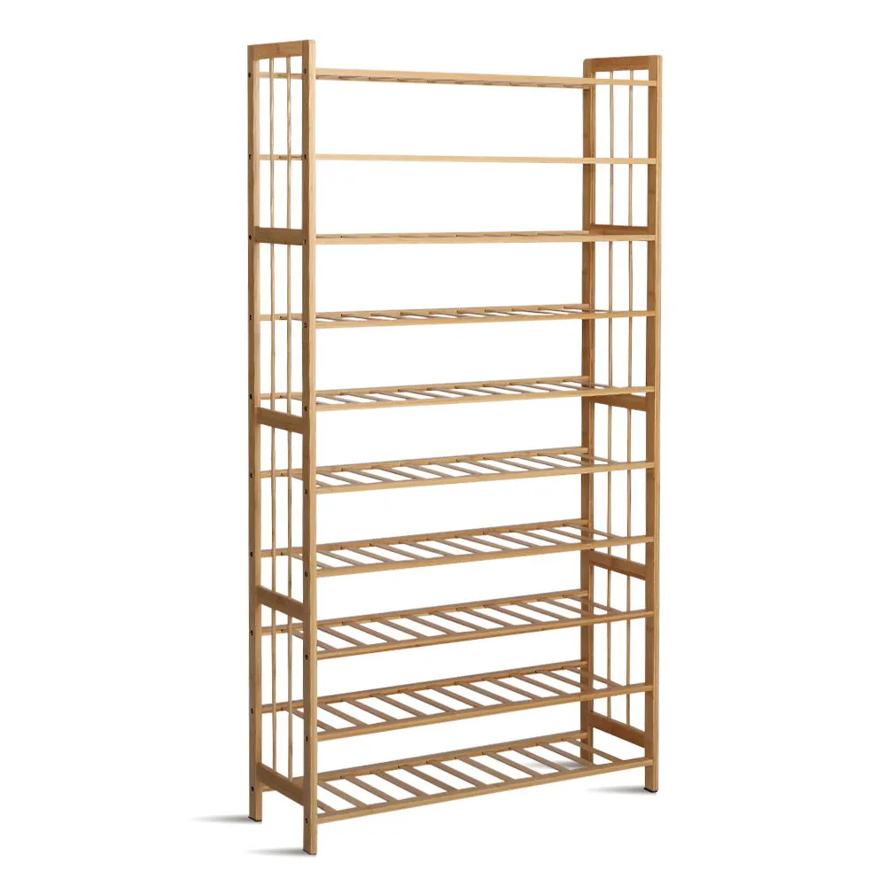 10-Tier Bamboo Shoe Rack Wooden Shelf with PVC Mats - Artiss