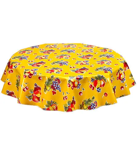 120" Round Oilcloth Tablecloths in Retro Yellow