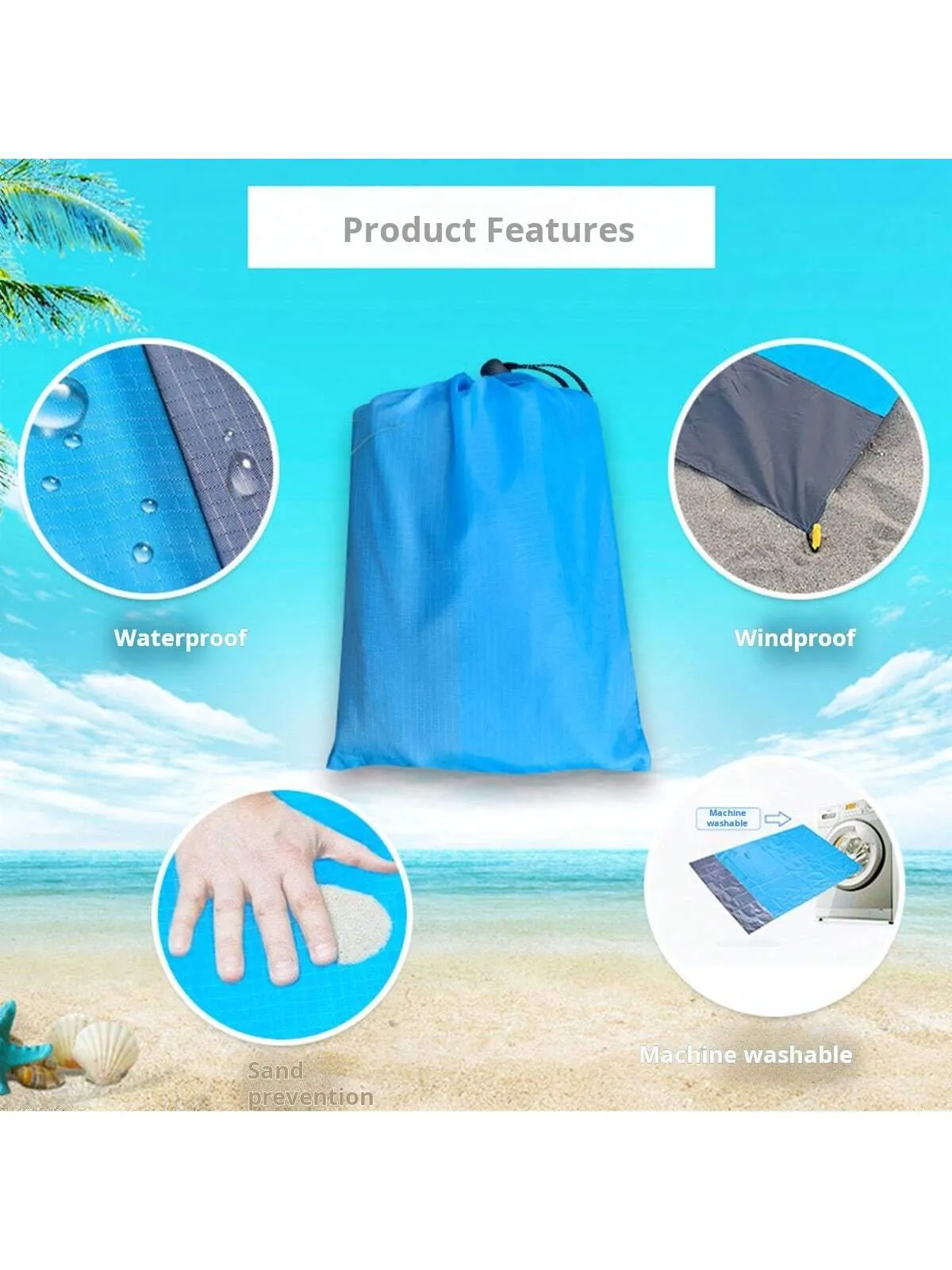 1pc New Outdoor Waterproof And Foldable Picnic Mat With Pocket, Made Of Polyester Grid Fabric, For Camping And Beach