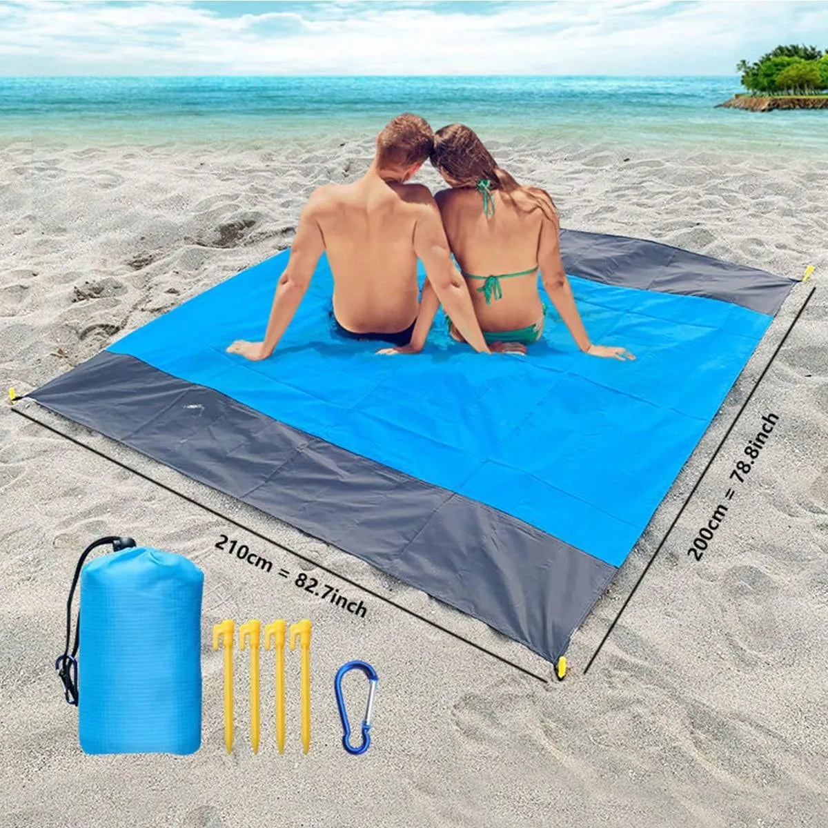 1pc New Outdoor Waterproof And Foldable Picnic Mat With Pocket, Made Of Polyester Grid Fabric, For Camping And Beach