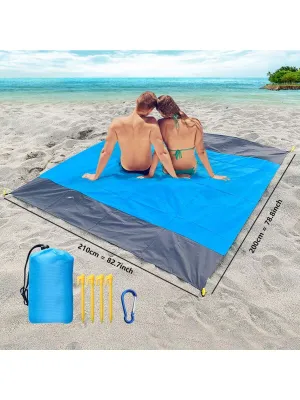 1pc New Outdoor Waterproof And Foldable Picnic Mat With Pocket, Made Of Polyester Grid Fabric, For Camping And Beach