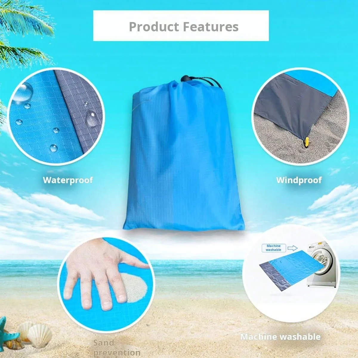 1pc New Outdoor Waterproof And Foldable Picnic Mat With Pocket, Made Of Polyester Grid Fabric, For Camping And Beach