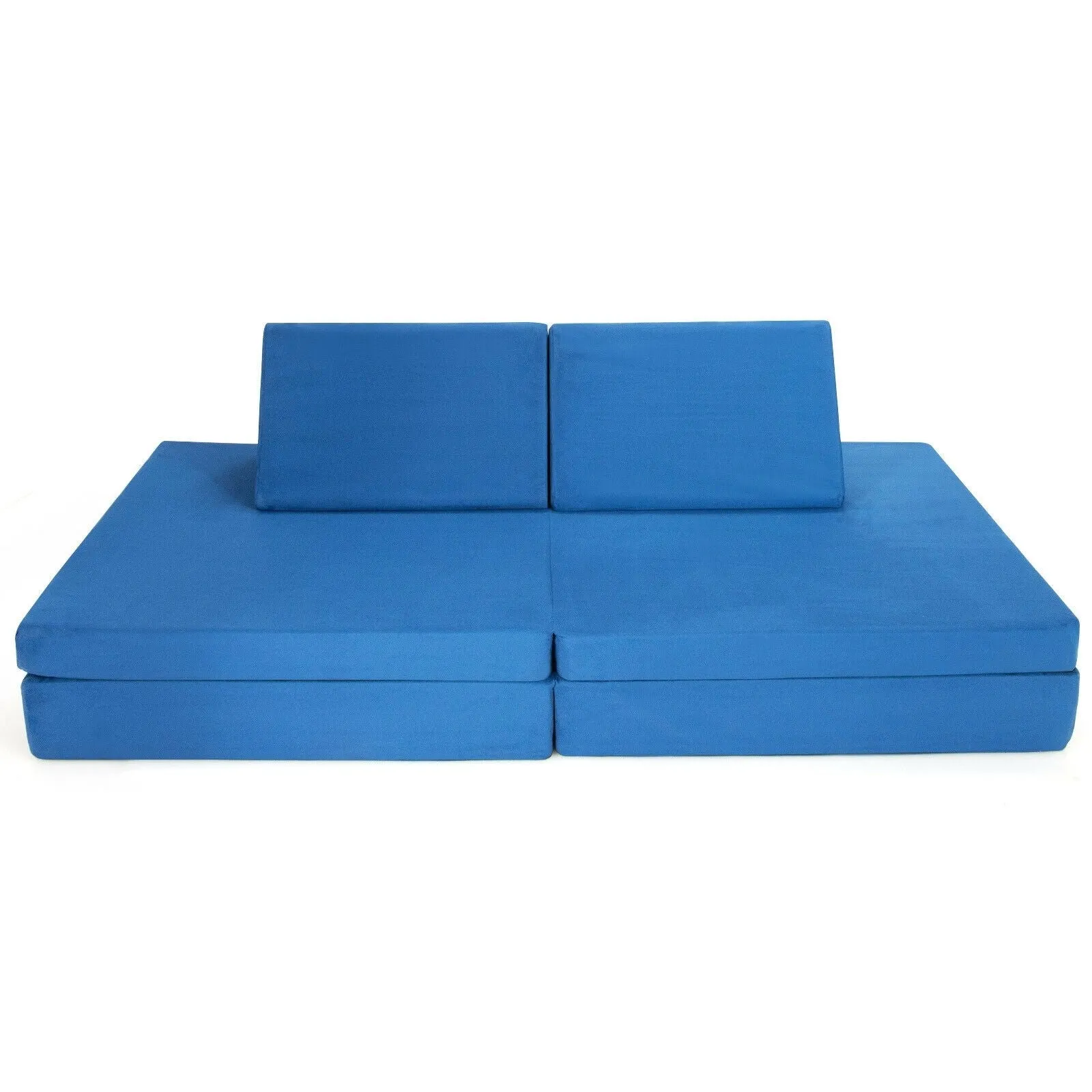 4-Piece Convertible Kids Couch Set with 2 Folding Mats and 2 Triangular Pillows - Blue