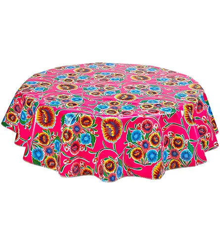 60" Round Oilcloth Tablecloth in Bloom Pink