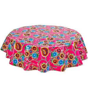 60" Round Oilcloth Tablecloth in Bloom Pink