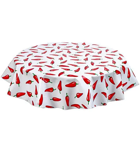 60" Round Oilcloth Tablecloth in Chili Pepper on White