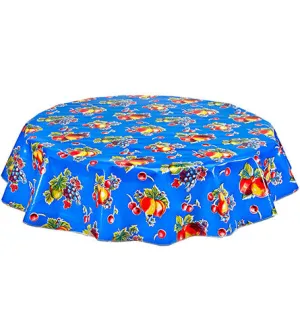 68" Round Oilcloth Tablecloths in Retro Blue