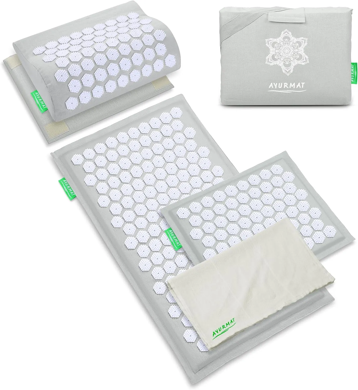 Acupressure Mat and Pillow Set, Natural Eco-Friendly Linen & Coconut Fiber,Ergonomic Design, Relieves Stress & Tension,with Carrying Bag