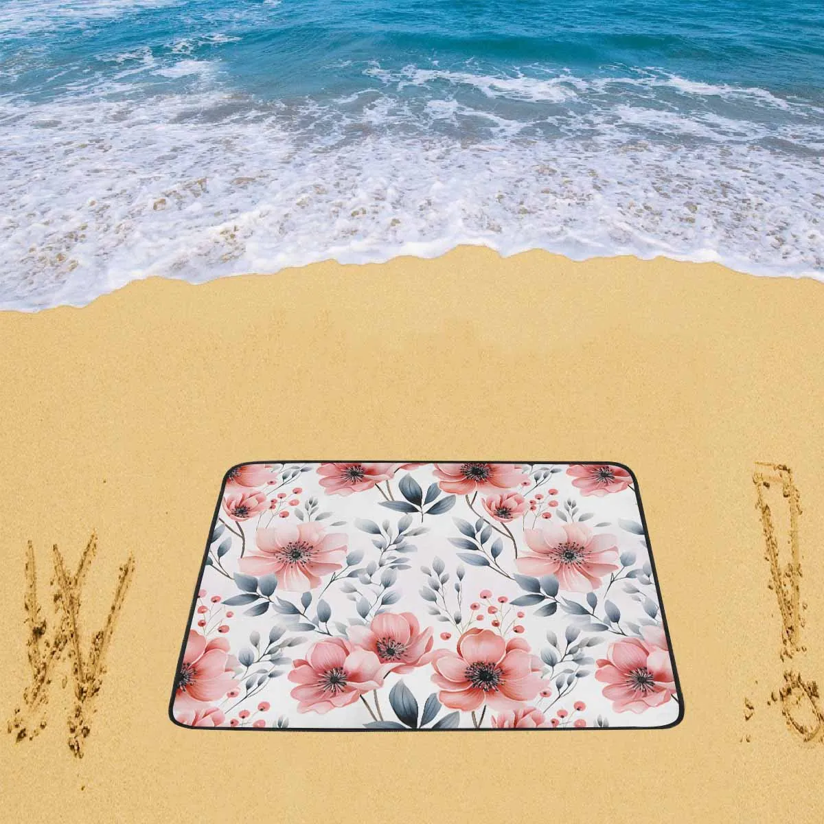 Apricot and Grey Floral  Beach Mats 78"x 60"