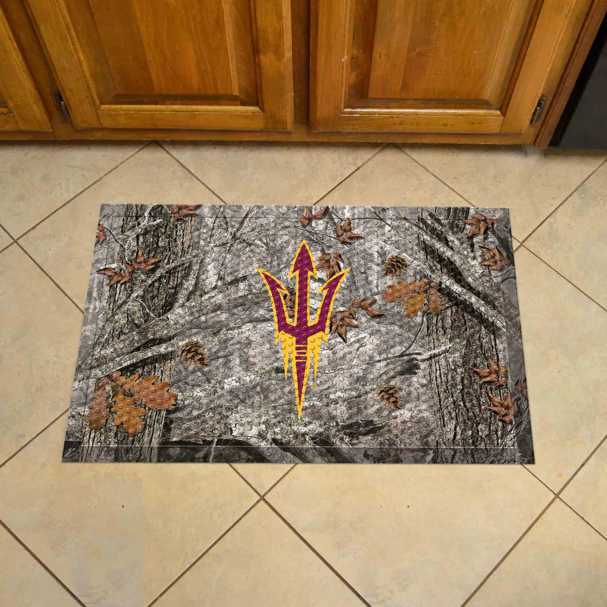 Arizona State Sun Devils Rubber Scraper Door Mat, Camo Color - Camo, "Pitchfork" Logo