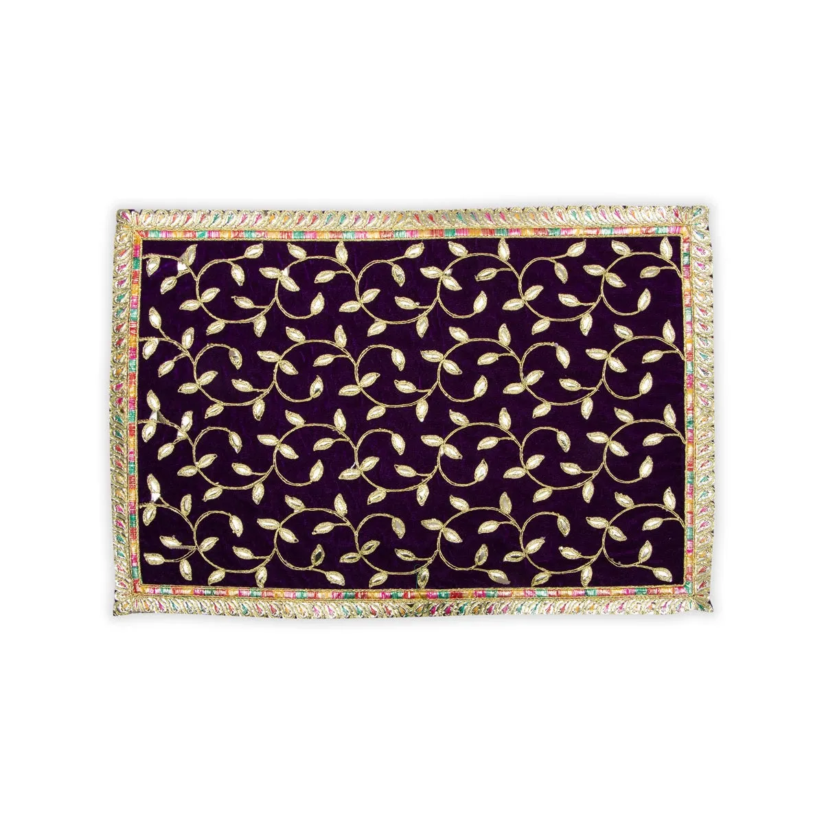 Asan Mat - 13 x 20 Inches | Velvet Aasan Mat/ Jari Border Pooja Aasan for Deity/ Assorted Colours/ 55 Gms Approx