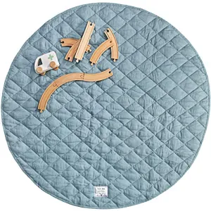 Baby Play Mat | Pure French Flax Linen Tummy Time Mat | Luxury Quilted Play Mats for Infants Blue Dust, Round