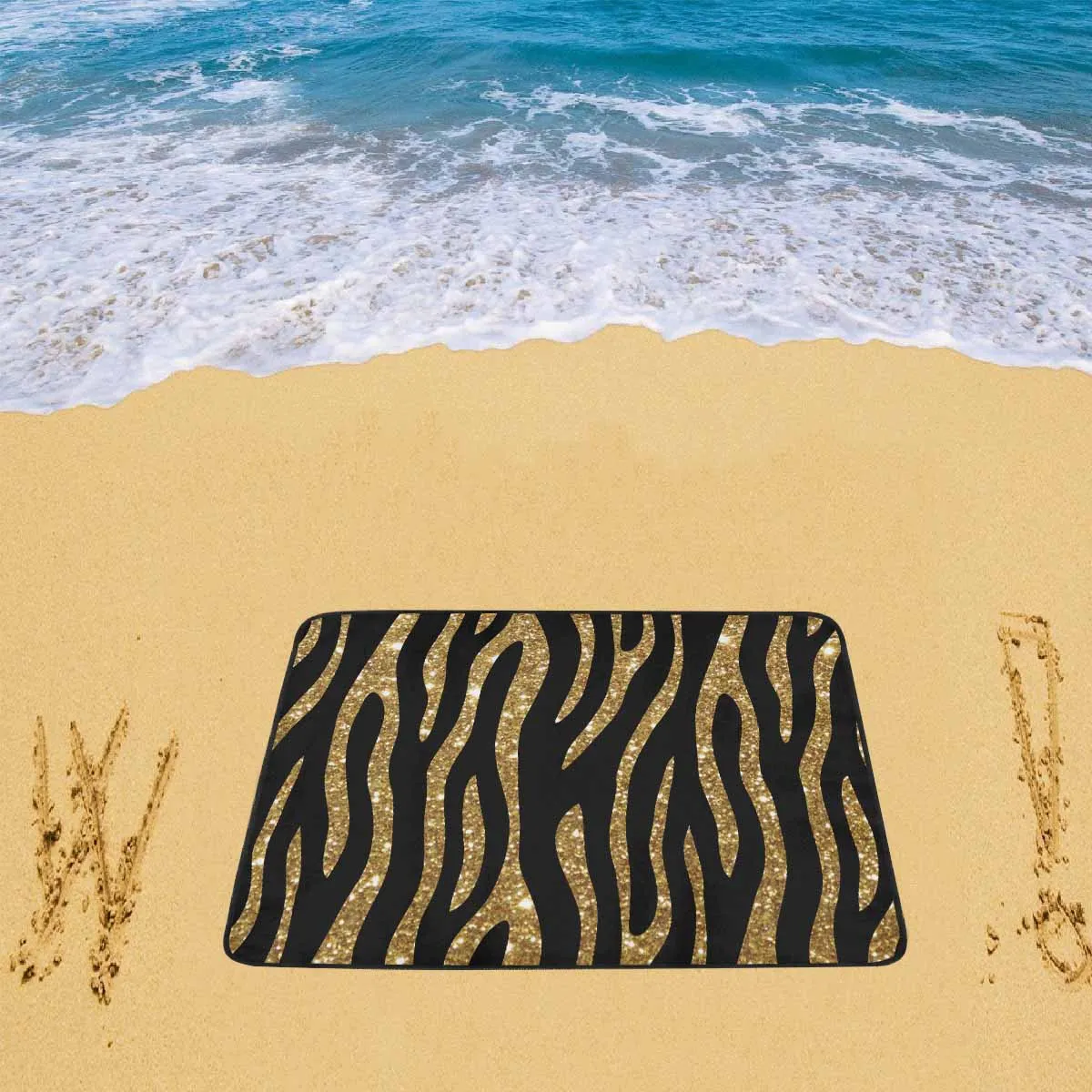 Black and Gold Glitter Leopard Print  Beach Mats 78"x 60"