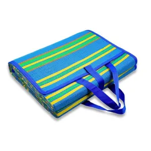 Camco Handy Mat w / Strap - Blue / Green Stripes, 72"x108" Bilingual