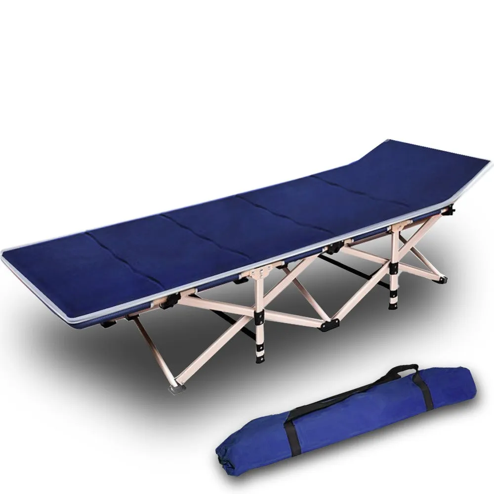 Camping Portable Stretcher Single Foldable Folding Bed Mattress Recliner Mat - navy