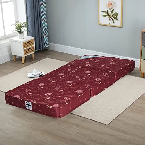 COLOFLY Three Fold 4 inch High Density Soft Bounce PU Foam Mattress Maroon (Single 72x35x4 inch)