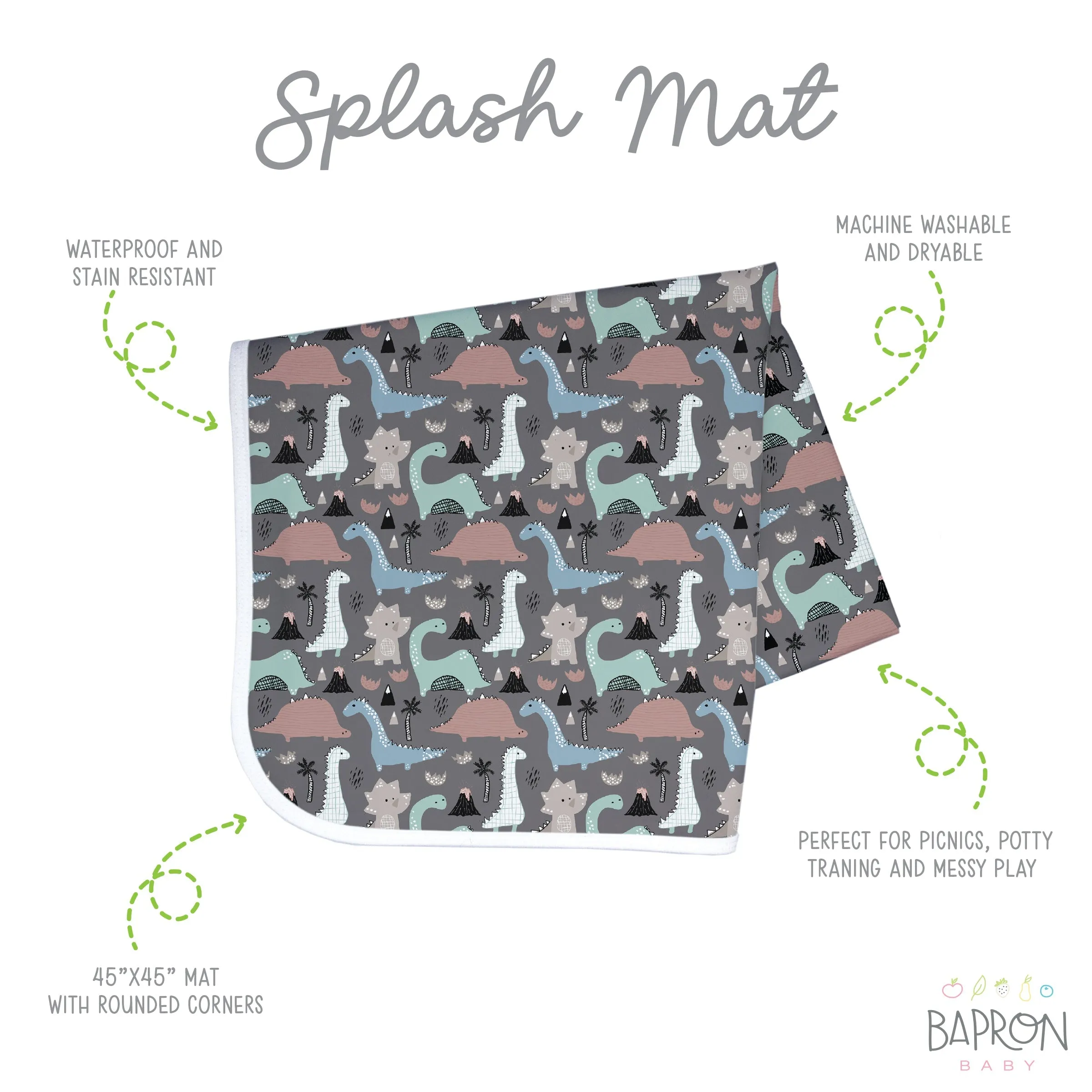 Dinosaur Drawing Splash Mat - A Waterproof Catch-all For Highchair Spills And More!