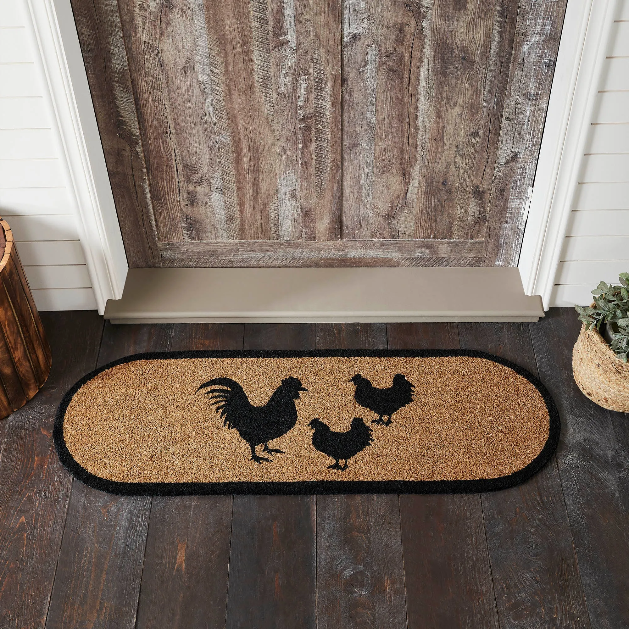 Down Home Rooster & Hens Coir Rug Oval 17x48