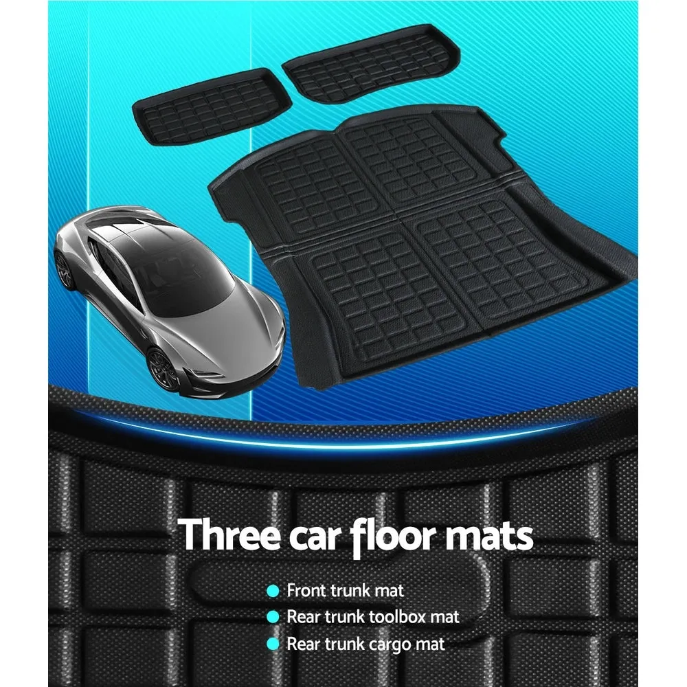 Durable Rubber Cargo Trunk Mats Set for Tesla Model 3