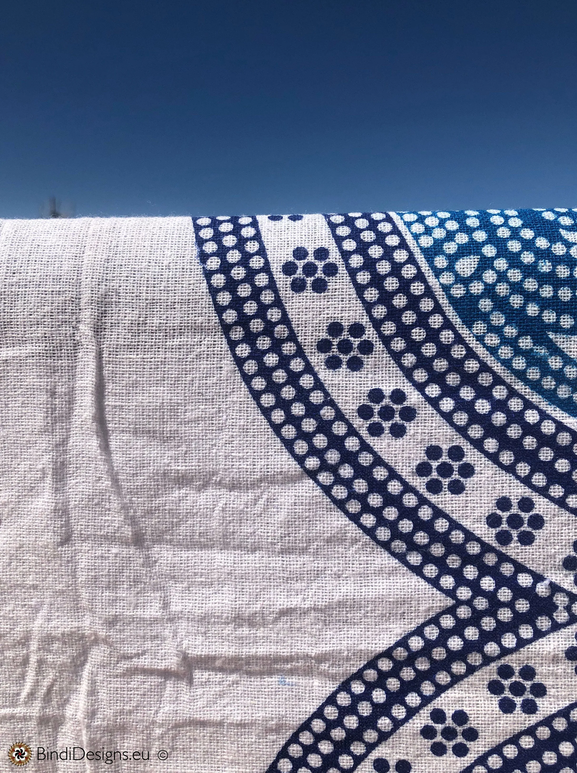 Extra Large Cotton Throw with tassels Blue Mandala Pattern