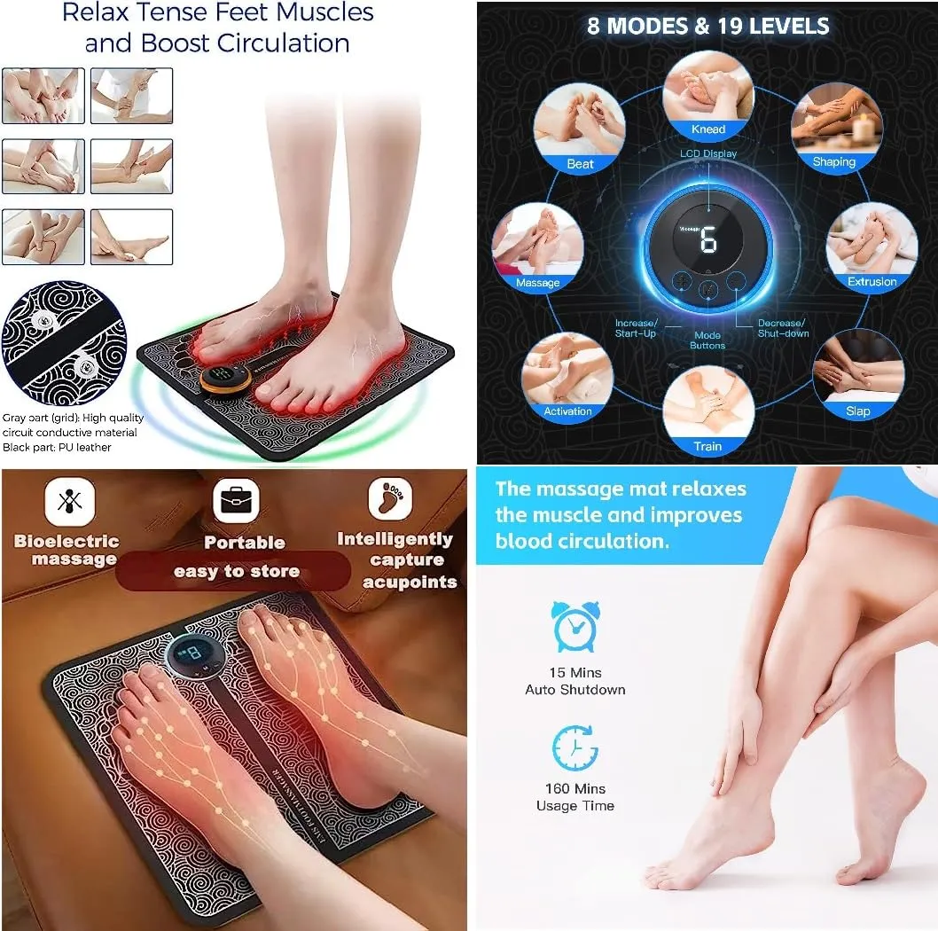 Foot Massager Mat Pad Relax Feet for Home and Office Use Portable Electric Massage Pad.