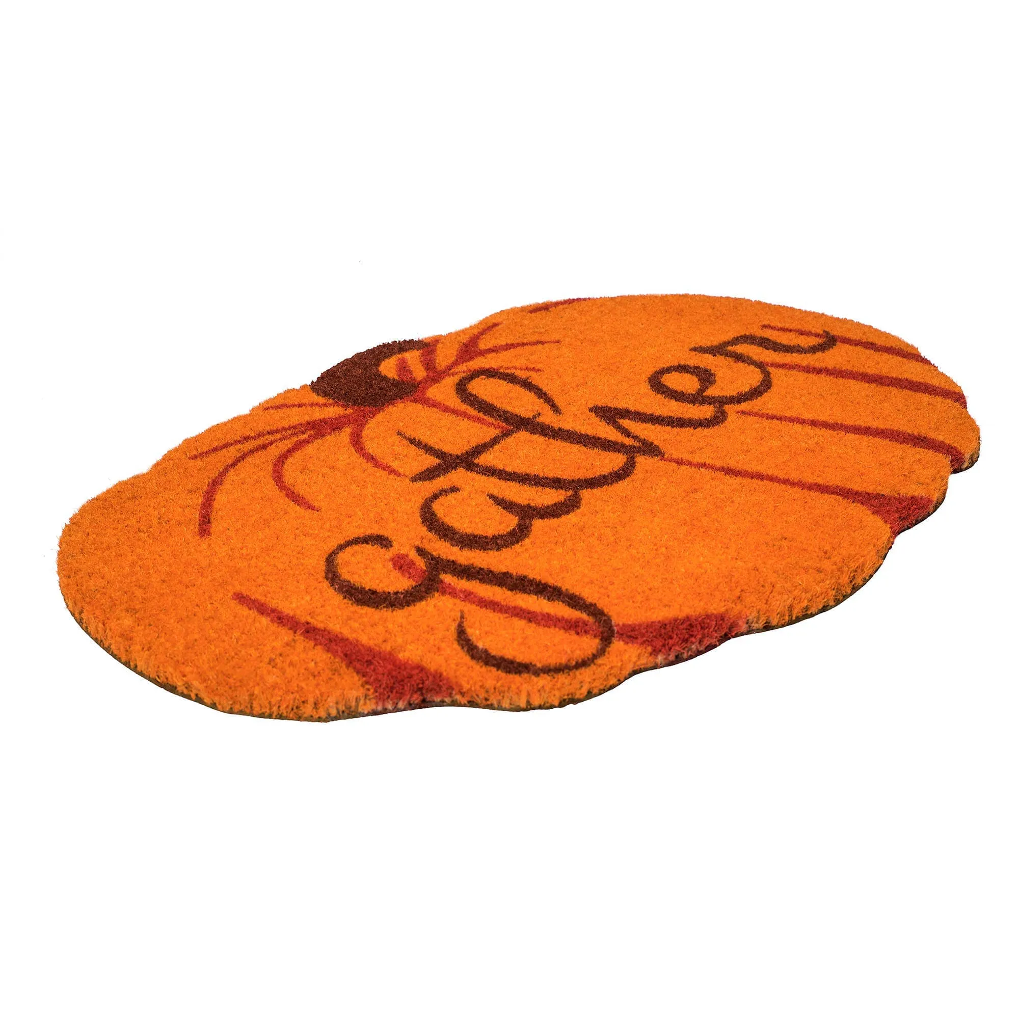 Gather Bright Pumpkin Entry Way Coir Mat, Handmade Welcome Mat