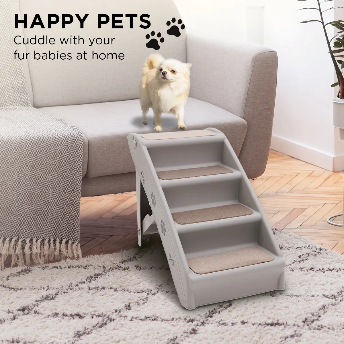 Gray Foldable 50cm Pet Stairs with Non-Slip Mat - Furtastic