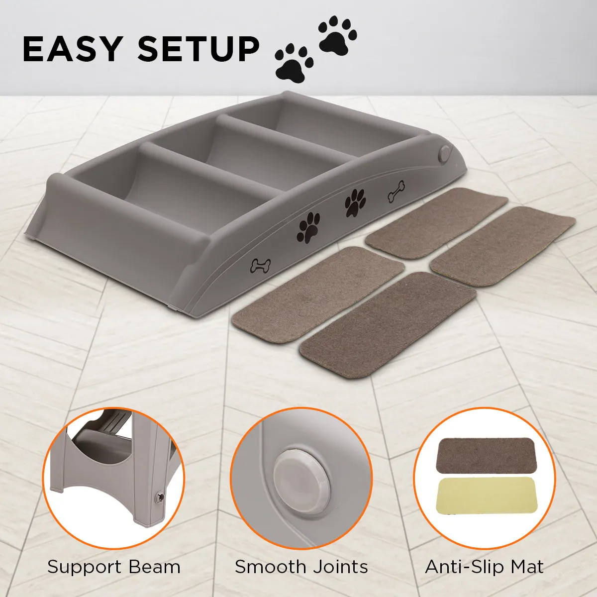 Gray Foldable 50cm Pet Stairs with Non-Slip Mat - Furtastic