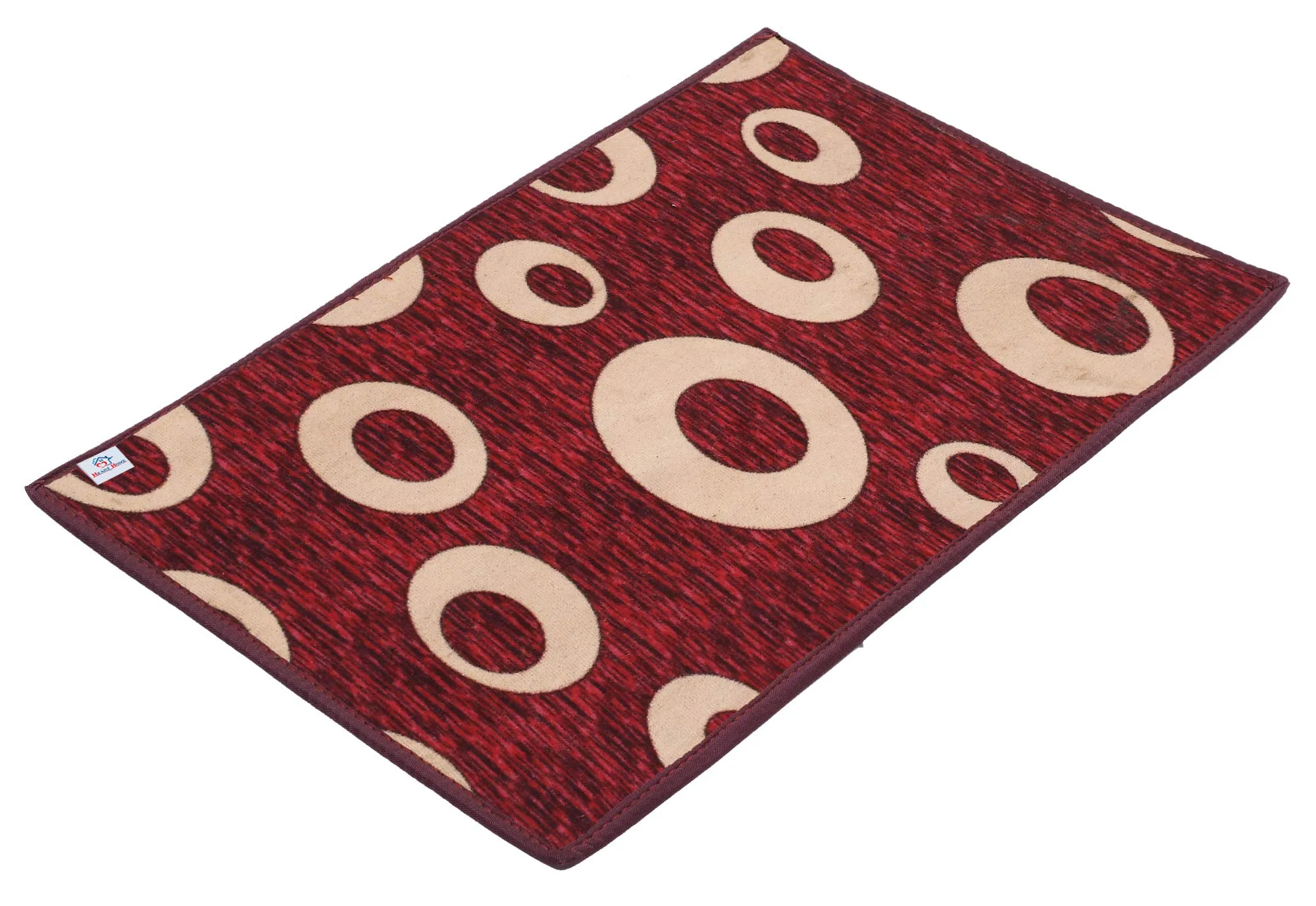 Heart Home Circle Print Design Microfiber Anti Slip 2 Pieces Door Mat (Maroon)-HEARTXY11459