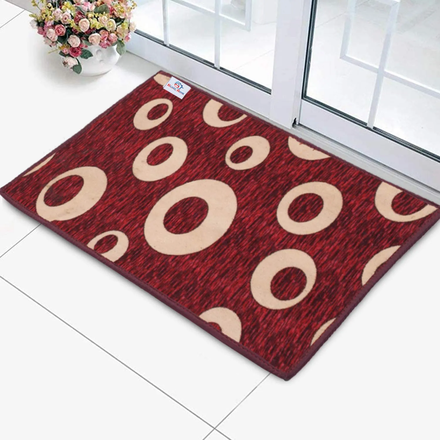 Heart Home Circle Print Design Microfiber Anti Slip 2 Pieces Door Mat (Maroon)-HEARTXY11459