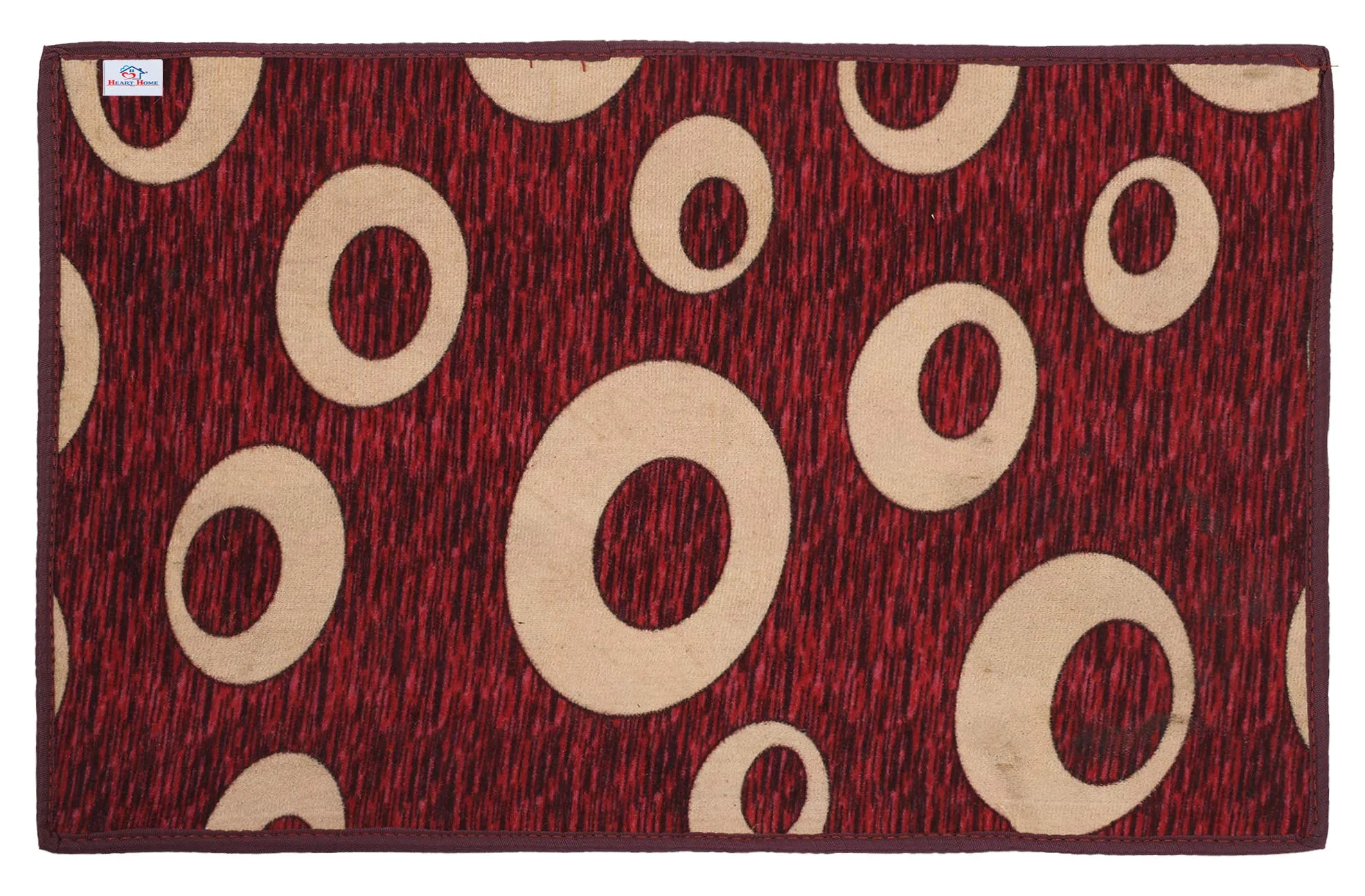 Heart Home Circle Print Design Microfiber Anti Slip 2 Pieces Door Mat (Maroon)-HEARTXY11459