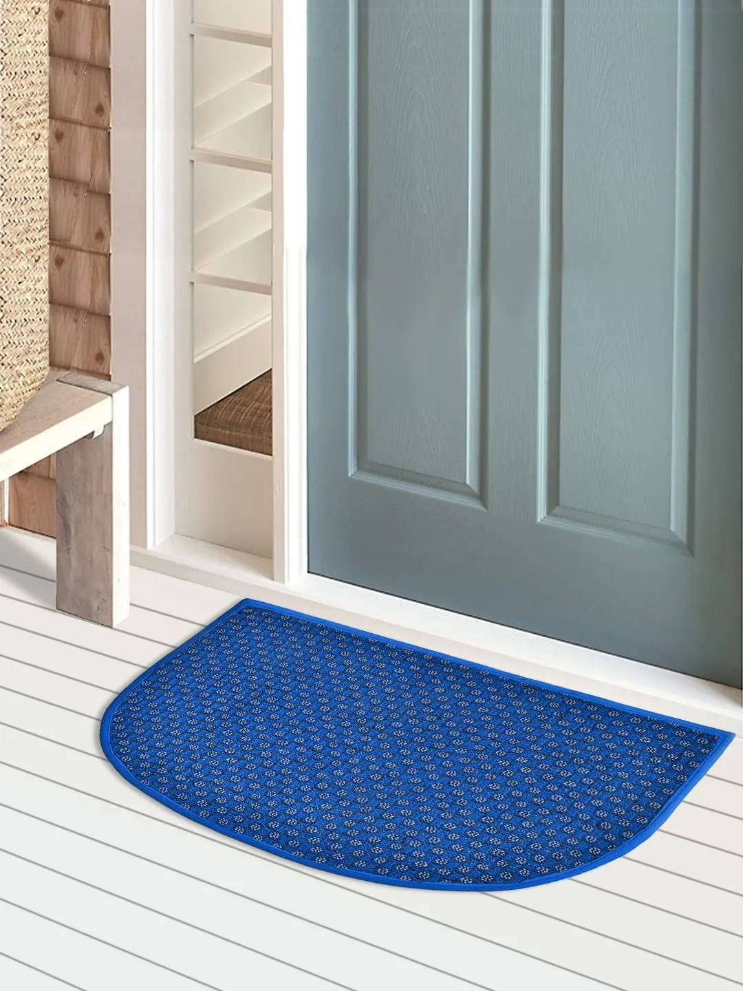 Heart Home D Shape Anti-Slip Durable Rubber Door Mat, Welcome Mat for Entryway,Patio,Garage, Outdoor, 21"x14"- Pack of 2 (Blue)-47HH01283