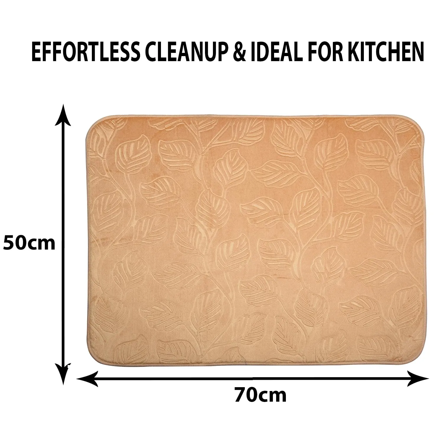 Heart Home Dish Dry Mat | Microfiber Drying Mat | Kitchen Drying Mat | Self Dish Dry Mat | Water Absorbent Kitchen Mat | Embossed Dish Dry Mat | 50x70 | Golden