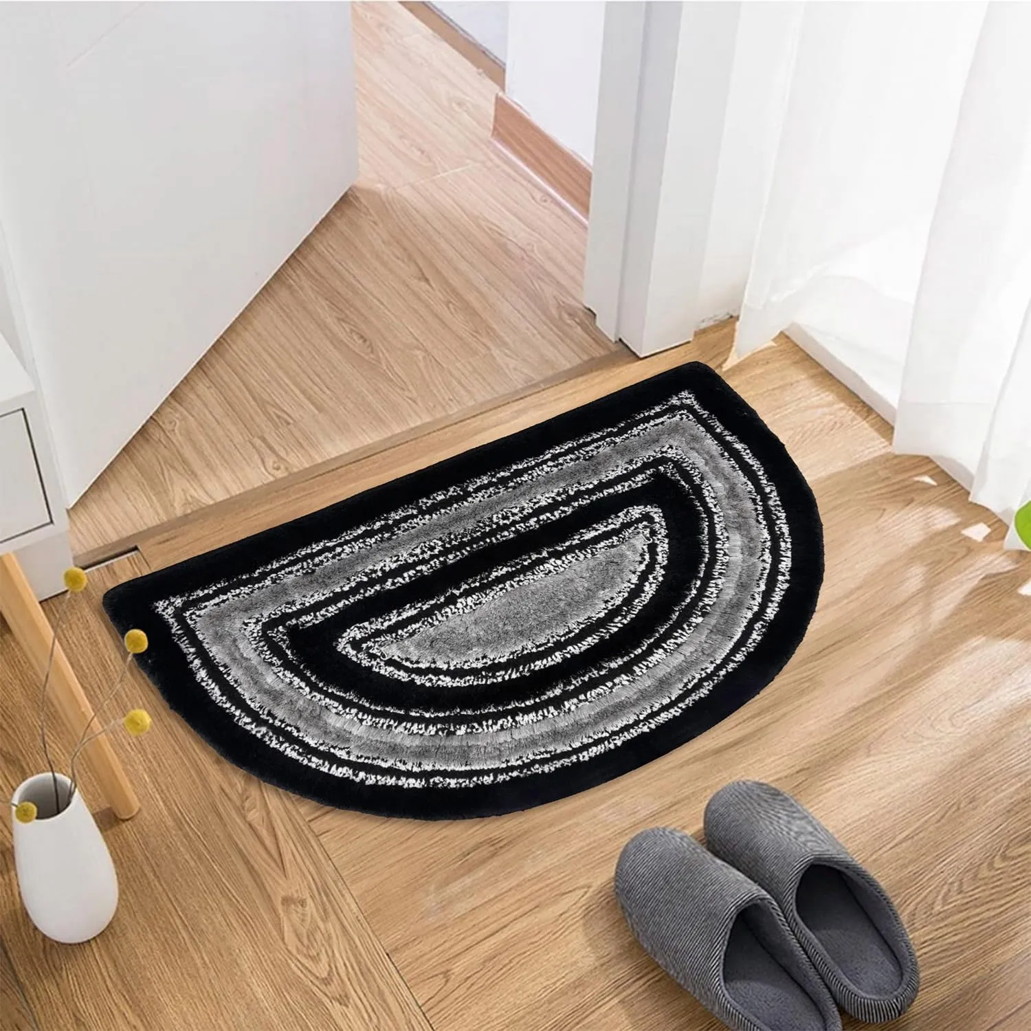 Heart Home Door Mat | D Shape Fur Doormat | Microfiber Entrance Mat | Entry Doormat | Office Entrance Door Mat | Door Mat for Home | Door Mat for Living | Gray & Black