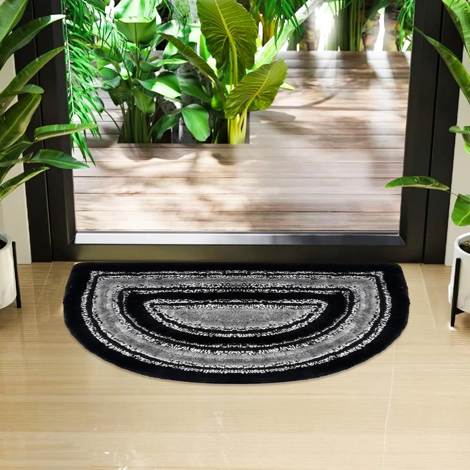 Heart Home Door Mat | D Shape Fur Doormat | Microfiber Entrance Mat | Entry Doormat | Office Entrance Door Mat | Door Mat for Home | Door Mat for Living | Gray & Black