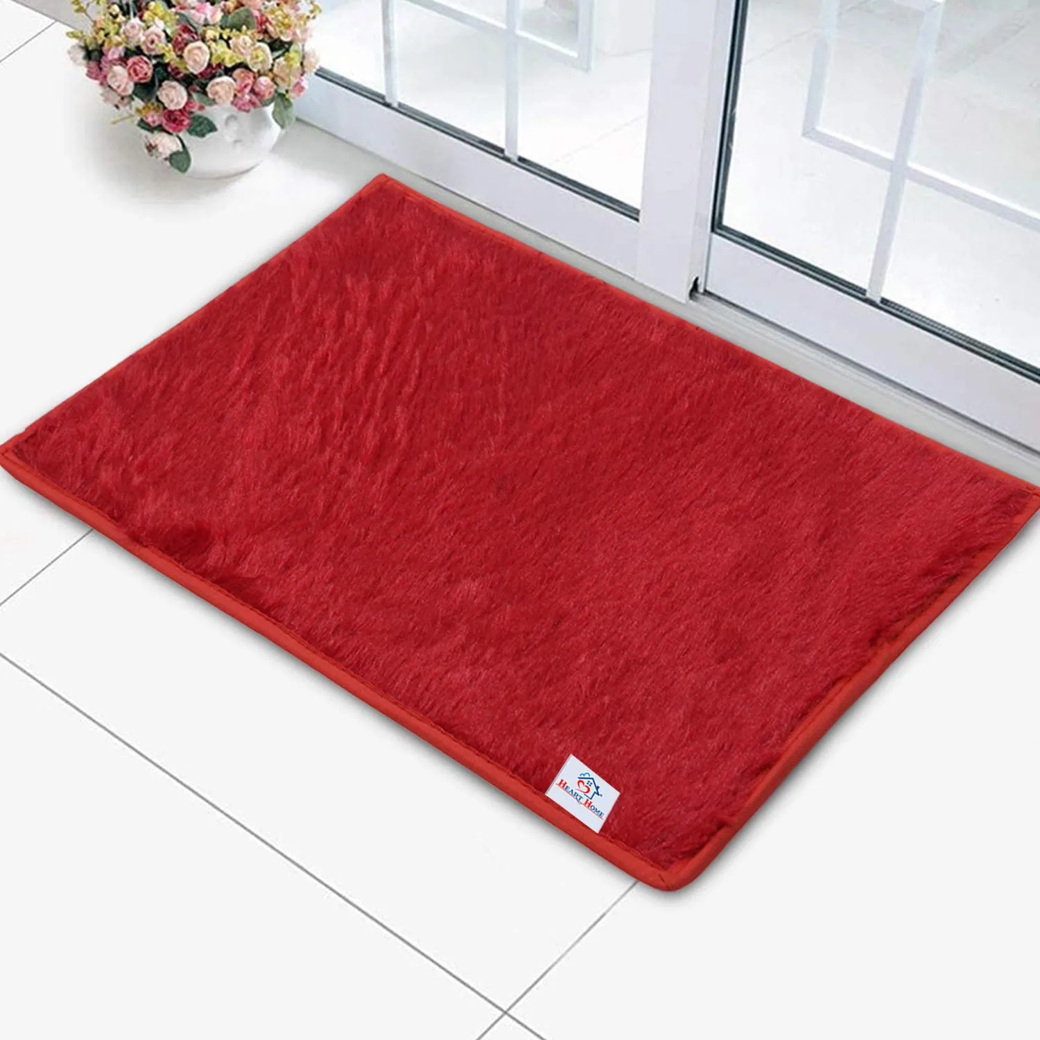 Heart Home Door Mat (Red, Microfiber, 56x37 cm)