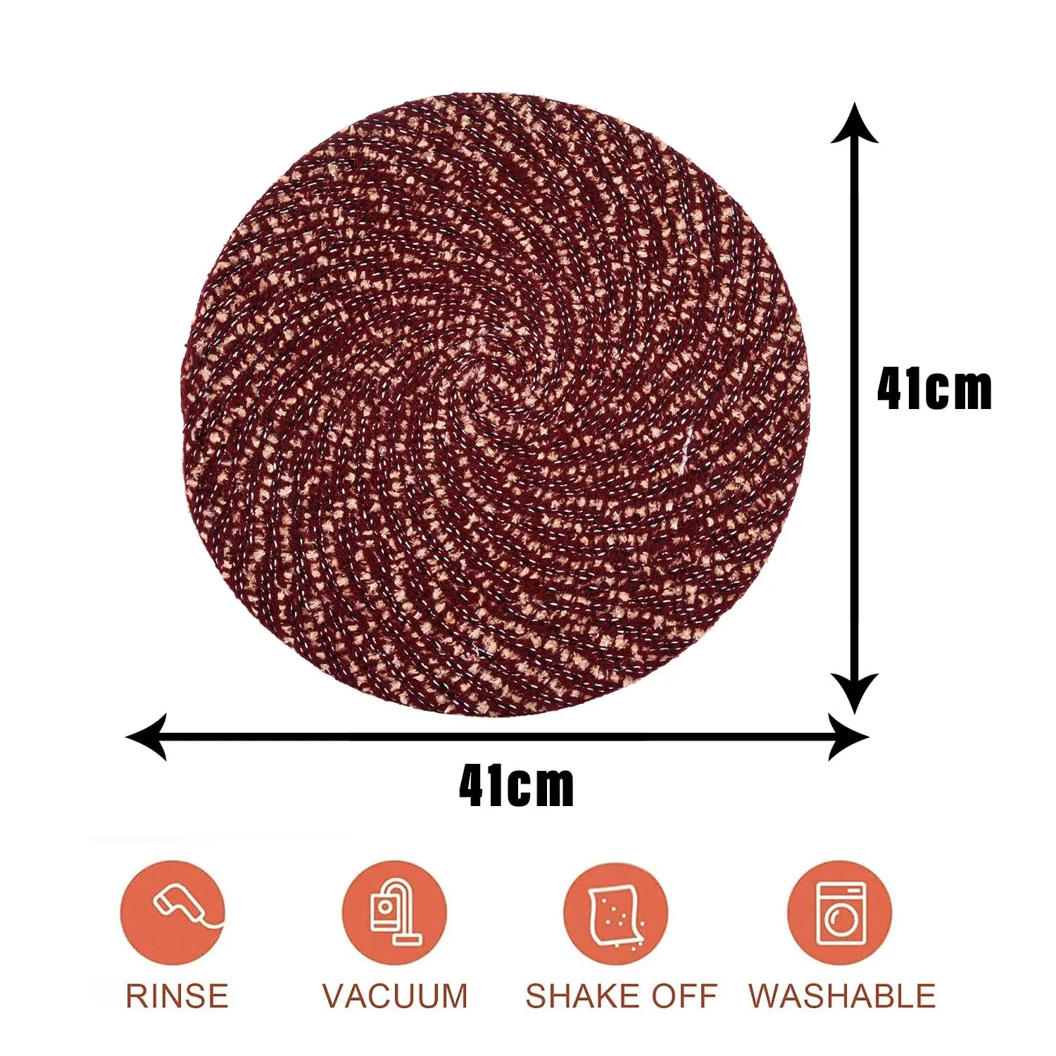 Heart Home Door Mat | Round Shape Feather Door Mat | Cotton Reversible Mat | Door Mat for Kitchen | Door Mat for Home | 16 Inch | Small | Pack of 2 | Maroon