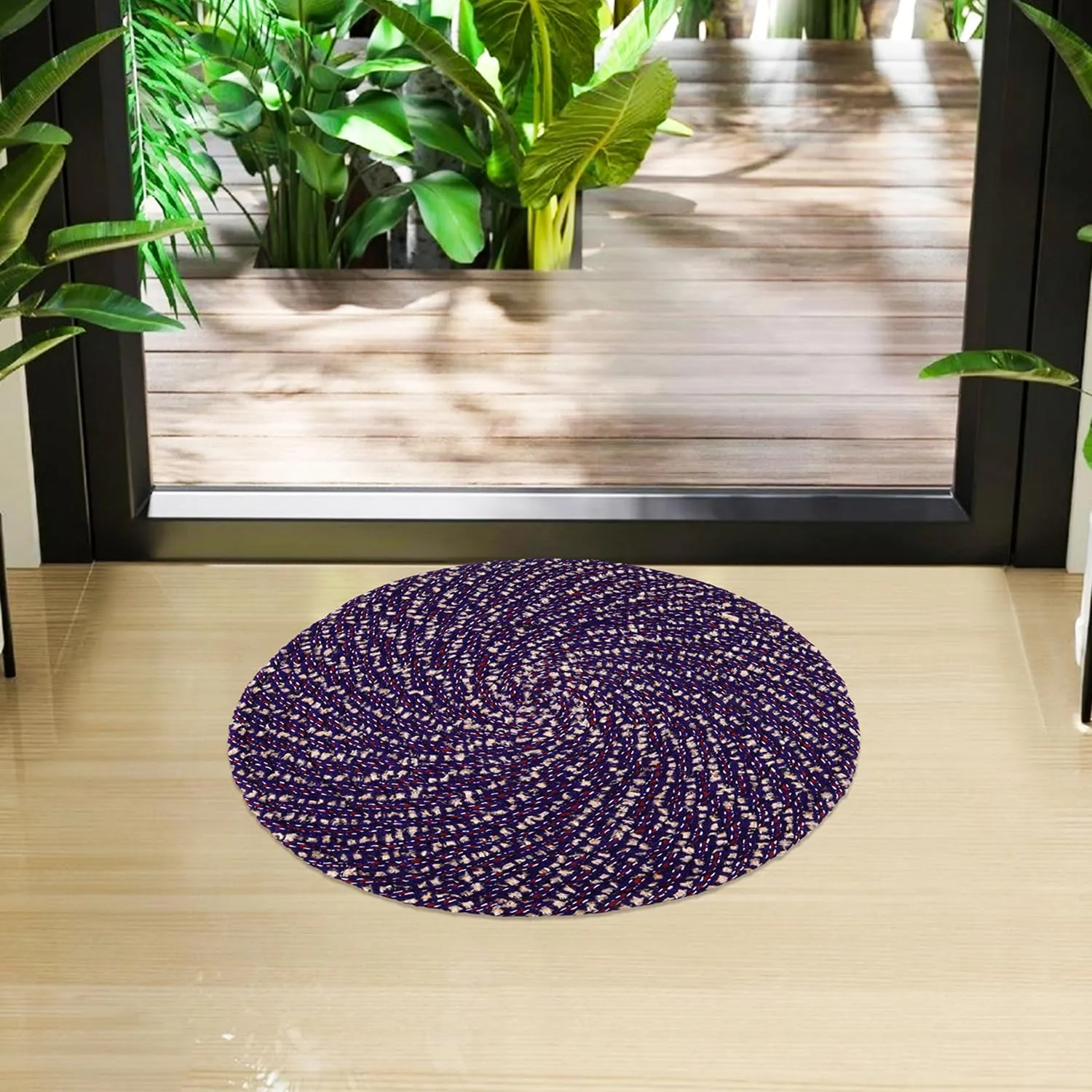 Heart Home Door Mat | Round Shape Feather Door Mat | Cotton Reversible Mat | Door Mat for Kitchen | Door Mat for Home | 16 Inch | Small | Purple