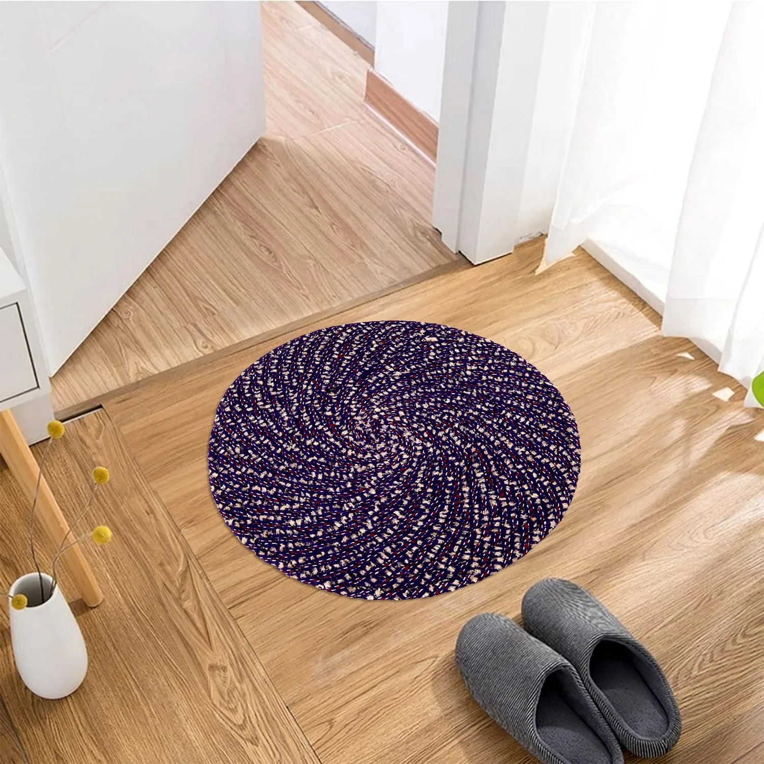 Heart Home Door Mat | Round Shape Feather Door Mat | Cotton Reversible Mat | Door Mat for Kitchen | Door Mat for Home | 16 Inch | Small | Purple