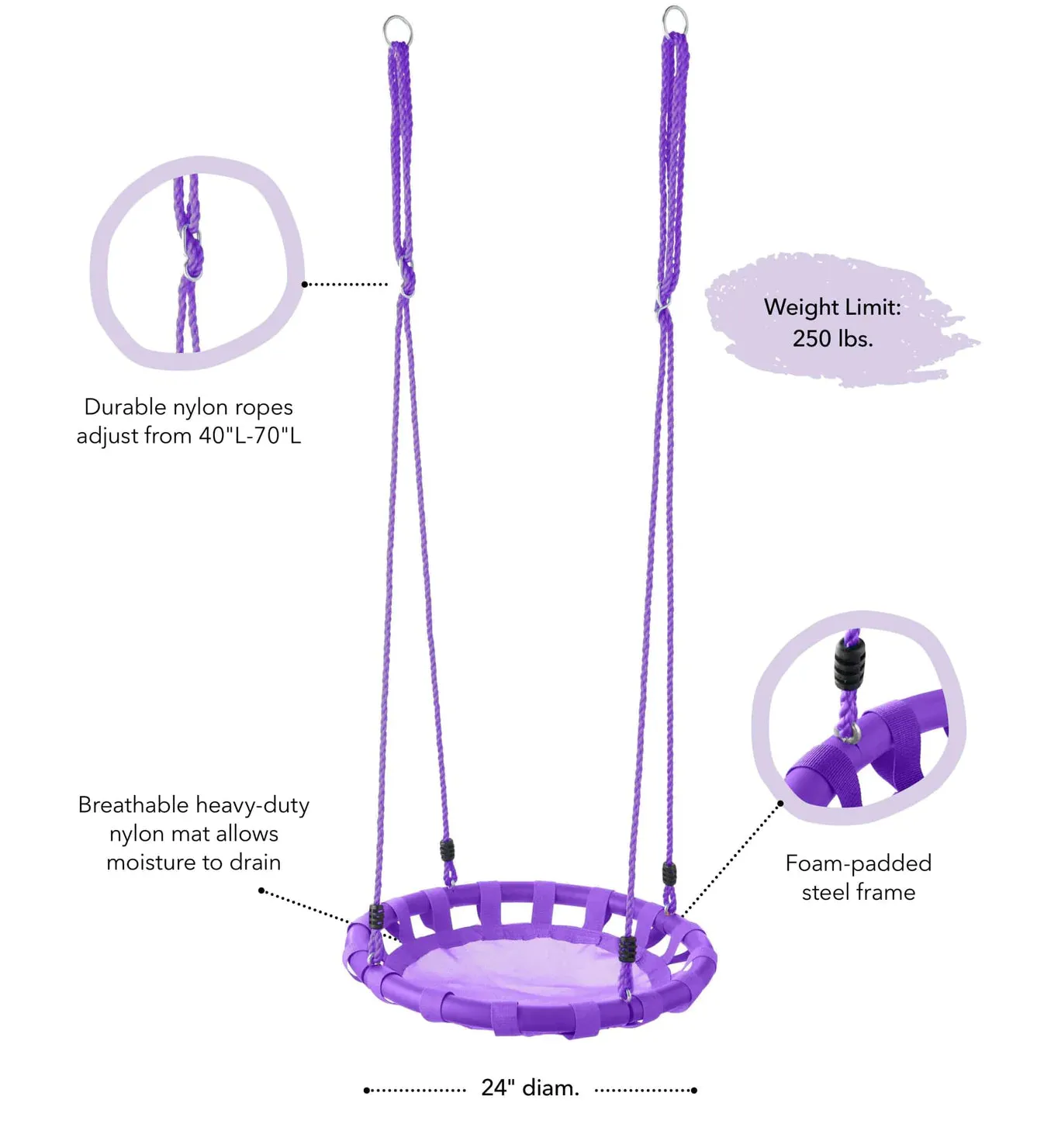 HearthSong 24" ColorBurst Round Swing Purple