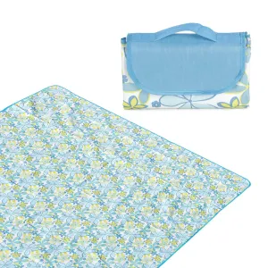 HOKIPO Foldable Waterproof and Sandproof Picnic Mat Blanket, Floral Blue