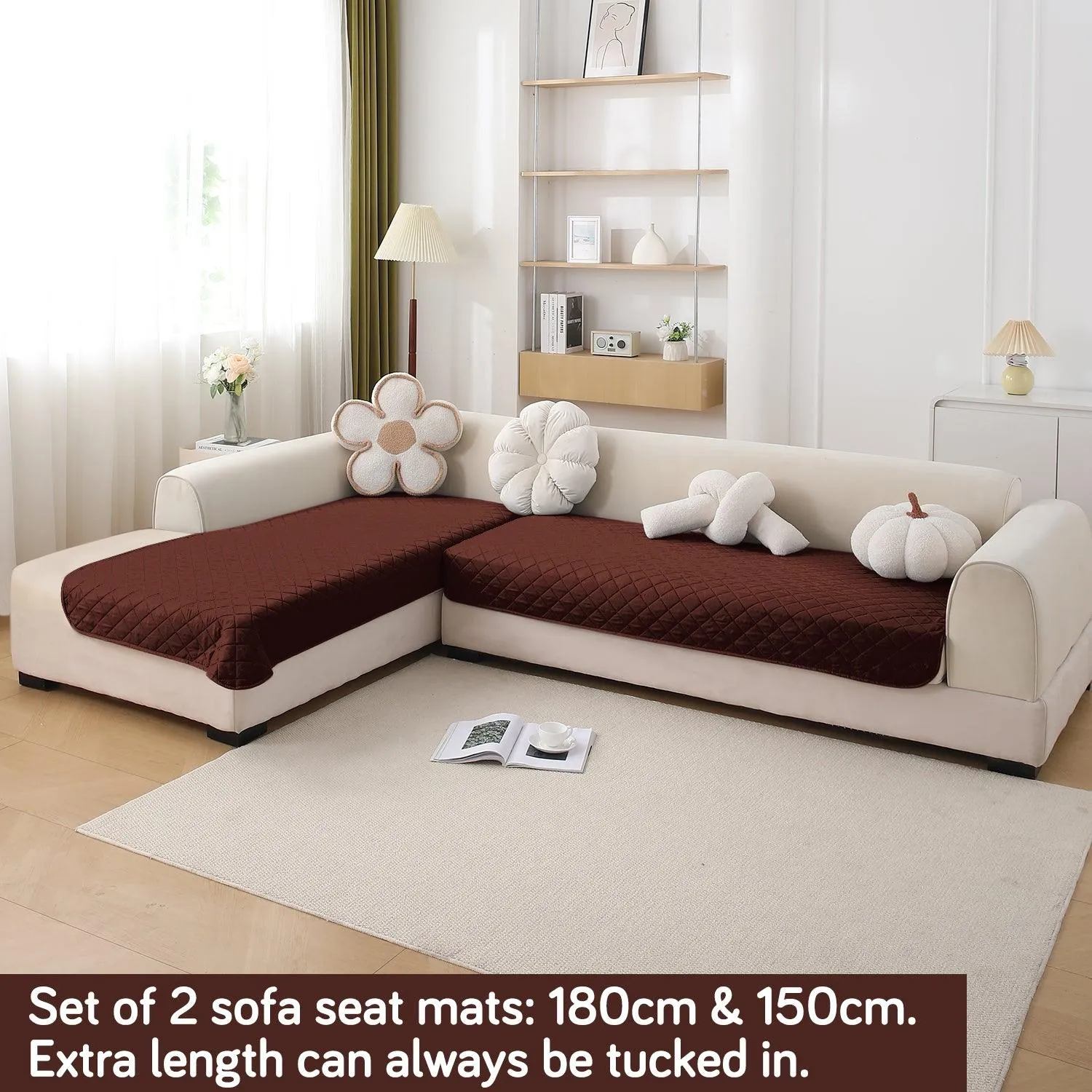 HOKIPO Waterproof Quick-Dry Sofa Mat Set for 3 2 L-Shape Sofa, Brown