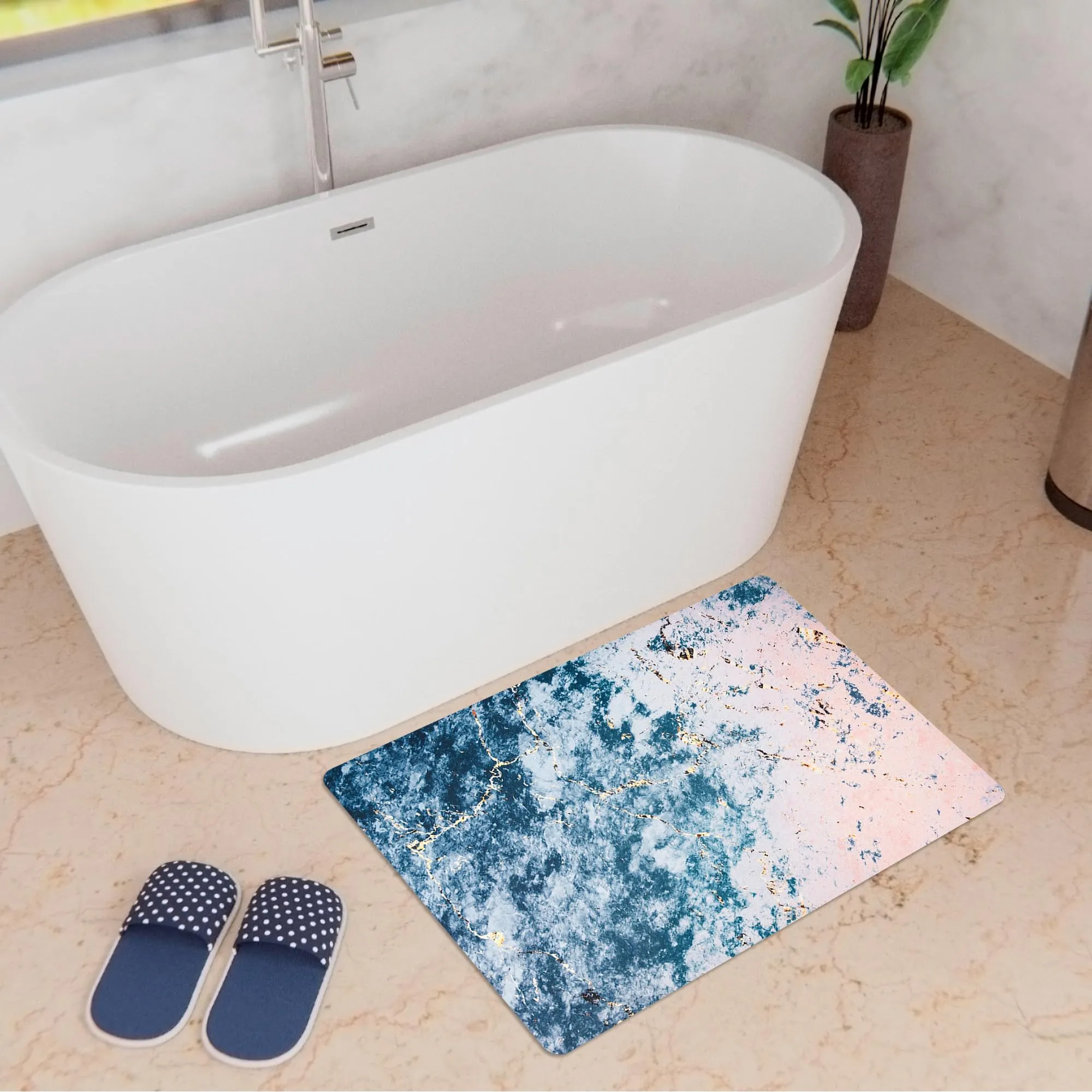 Kuber Industries Bathmat | Diatom Mud Rectangular Mat | Anti Skid Door Mat | Super Absorbent Bath Mat | Rubber Floor Mat for Home | Quick-Drying Non-Slip Floor Mat | HY047 | Blue & Light Pink