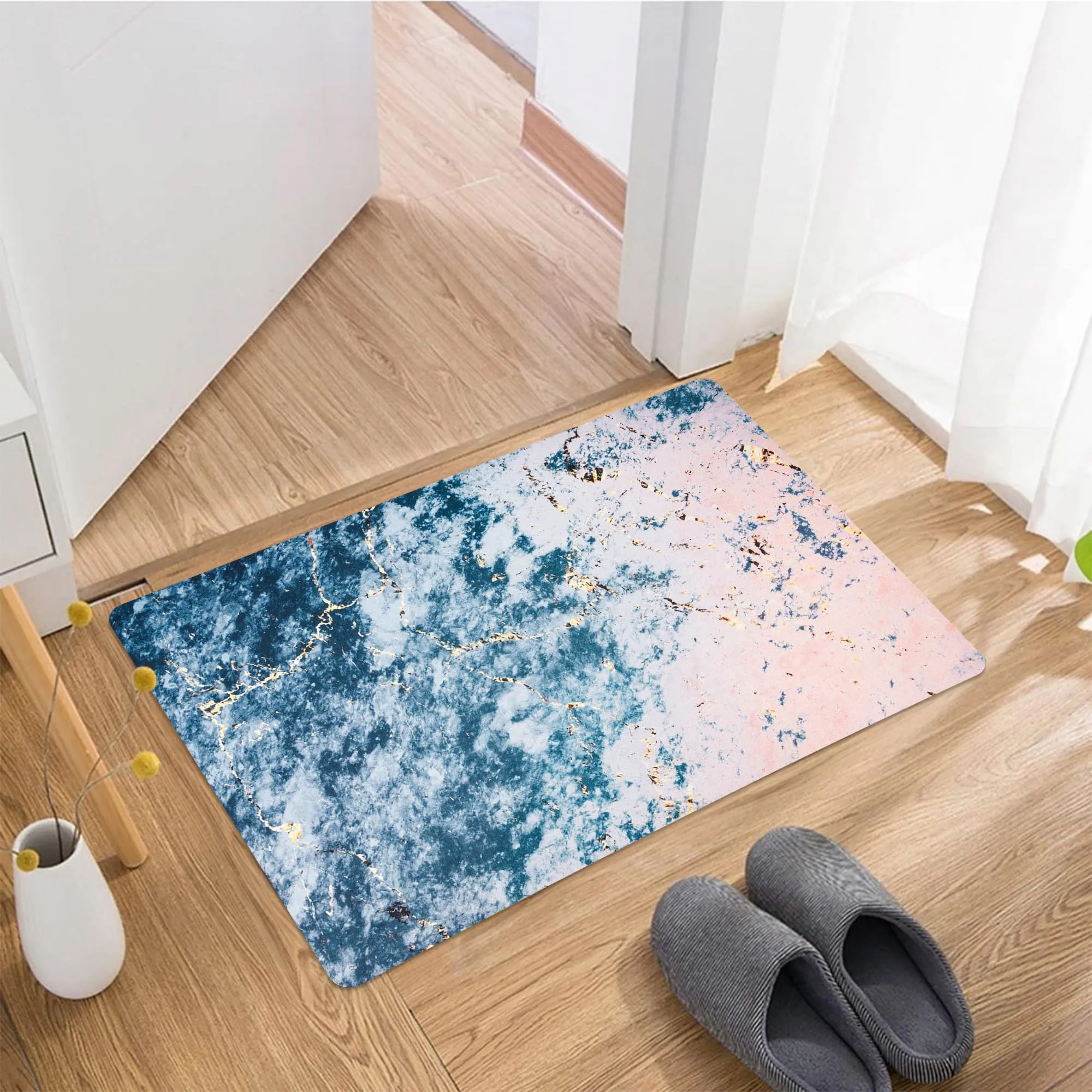 Kuber Industries Bathmat | Diatom Mud Rectangular Mat | Anti Skid Door Mat | Super Absorbent Bath Mat | Rubber Floor Mat for Home | Quick-Drying Non-Slip Floor Mat | HY047 | Blue & Light Pink