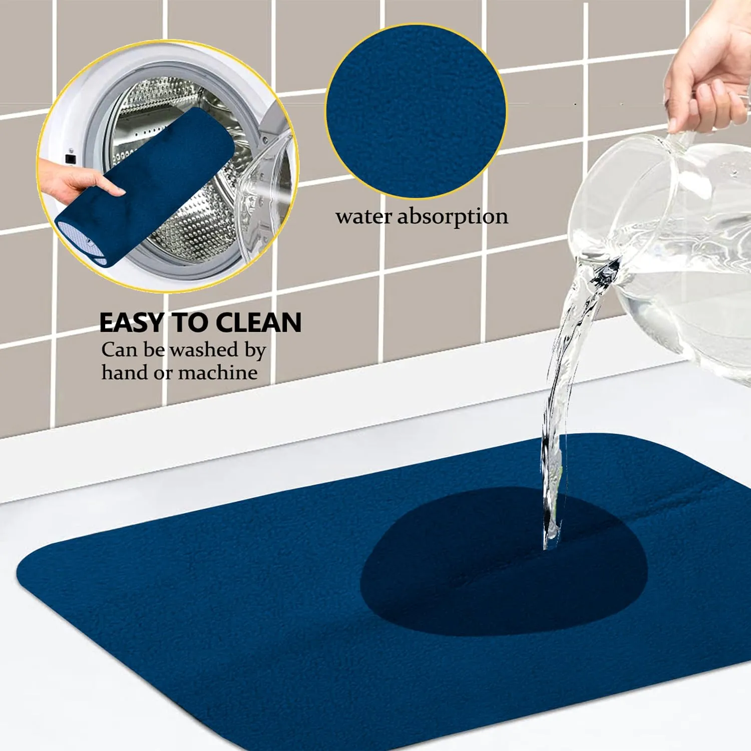 Kuber Industries Dish Dry Mat | Microfiber Drying Mat | Kitchen Drying Mat | Reversible Mat | Kitchen Absorbent Mat | Dish Dry Mat for Kitchen | 38x50 | Pack of 2 | Blue