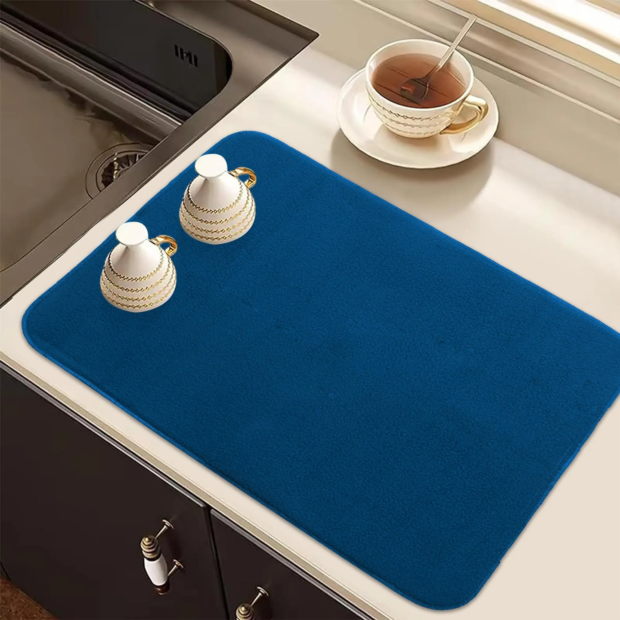 Kuber Industries Dish Dry Mat | Microfiber Drying Mat | Kitchen Drying Mat | Reversible Mat | Kitchen Absorbent Mat | Dish Dry Mat for Kitchen | 38x50 | Pack of 2 | Blue