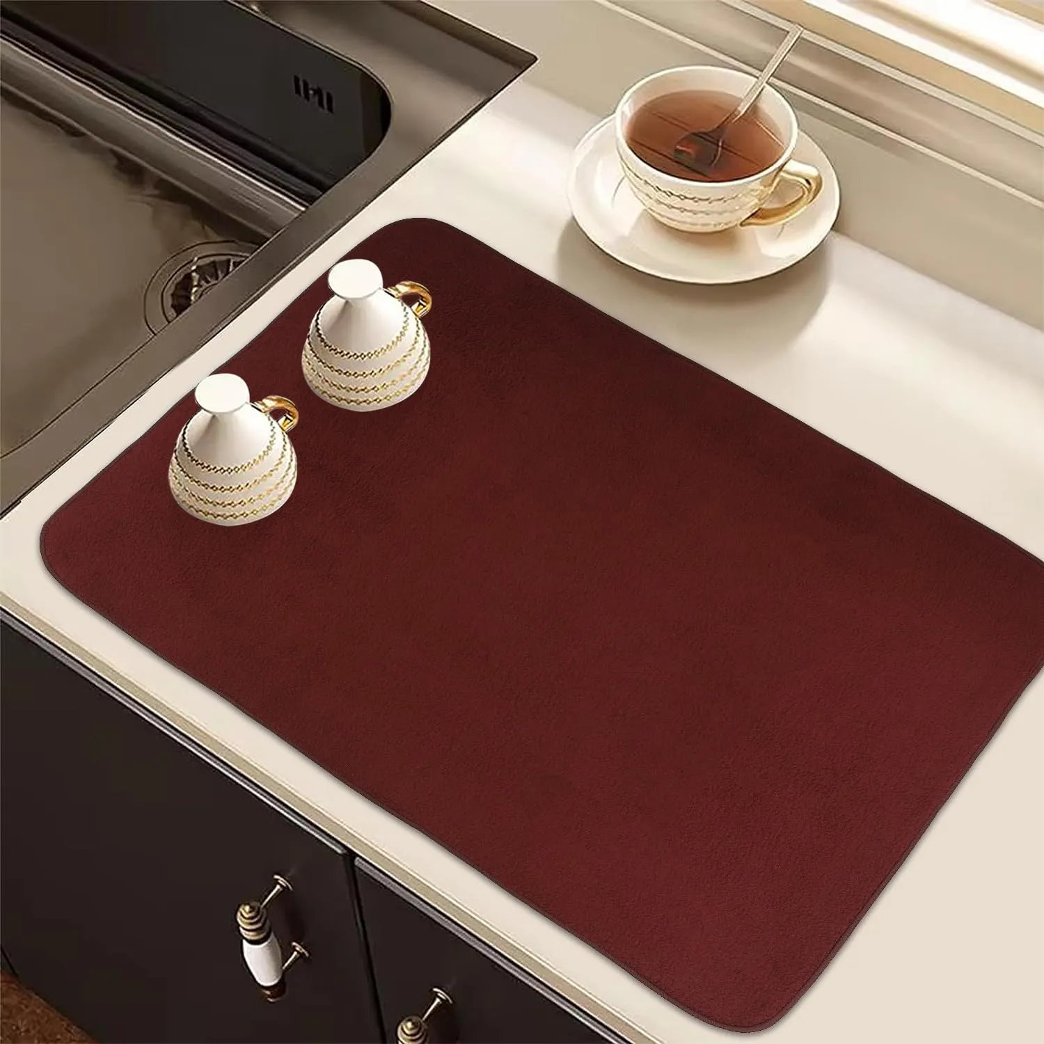 Kuber Industries Dish Dry Mat | Microfiber Drying Mat | Kitchen Drying Mat | Reversible Mat | Kitchen Absorbent Mat | Dish Dry Mat for Kitchen | 38x50 | Pack of 2 | Maroon