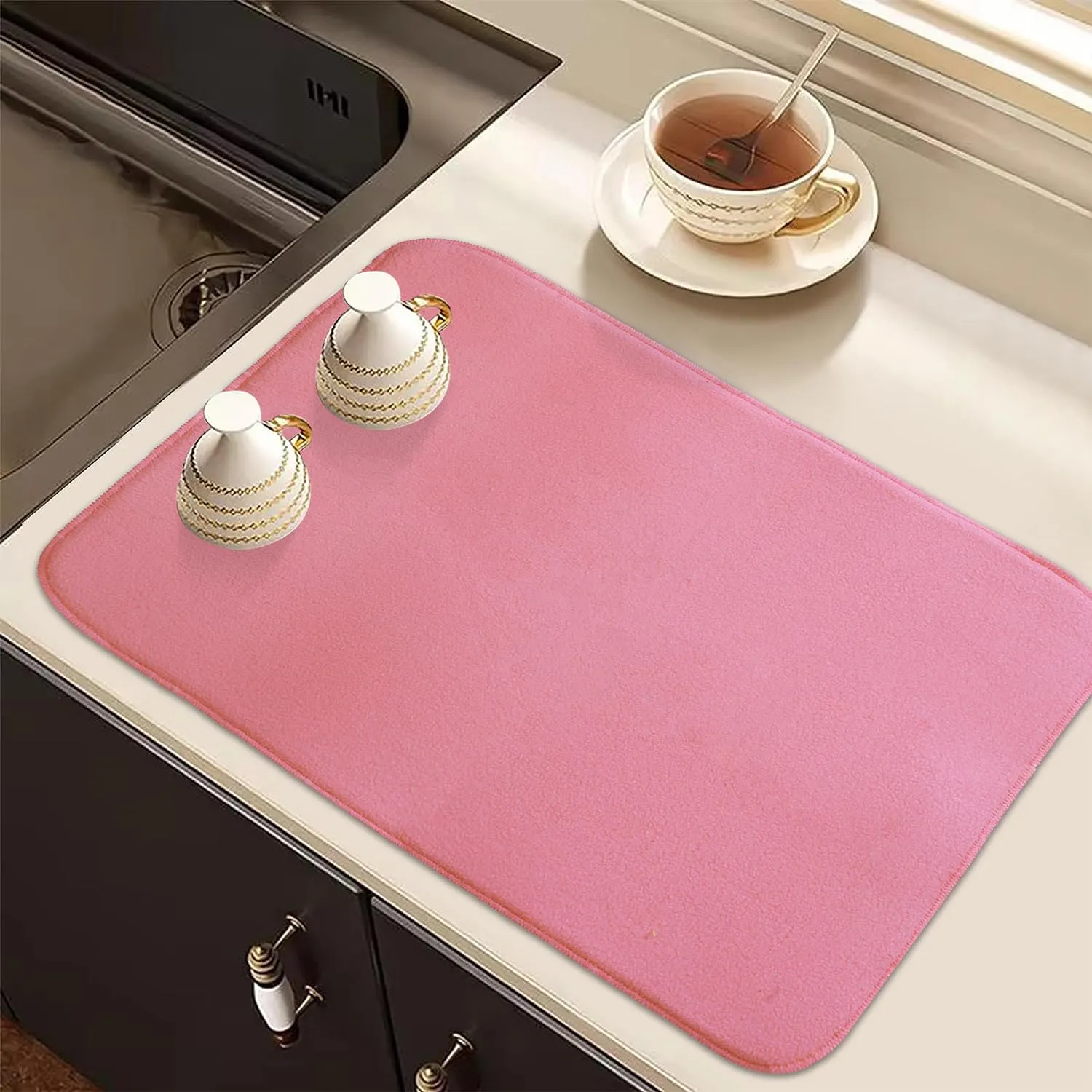 Kuber Industries Dish Dry Mat | Microfiber Drying Mat | Kitchen Drying Mat | Reversible Mat | Kitchen Absorbent Mat | Dish Dry Mat for Kitchen | 38x50 | Pack of 2 | Pink