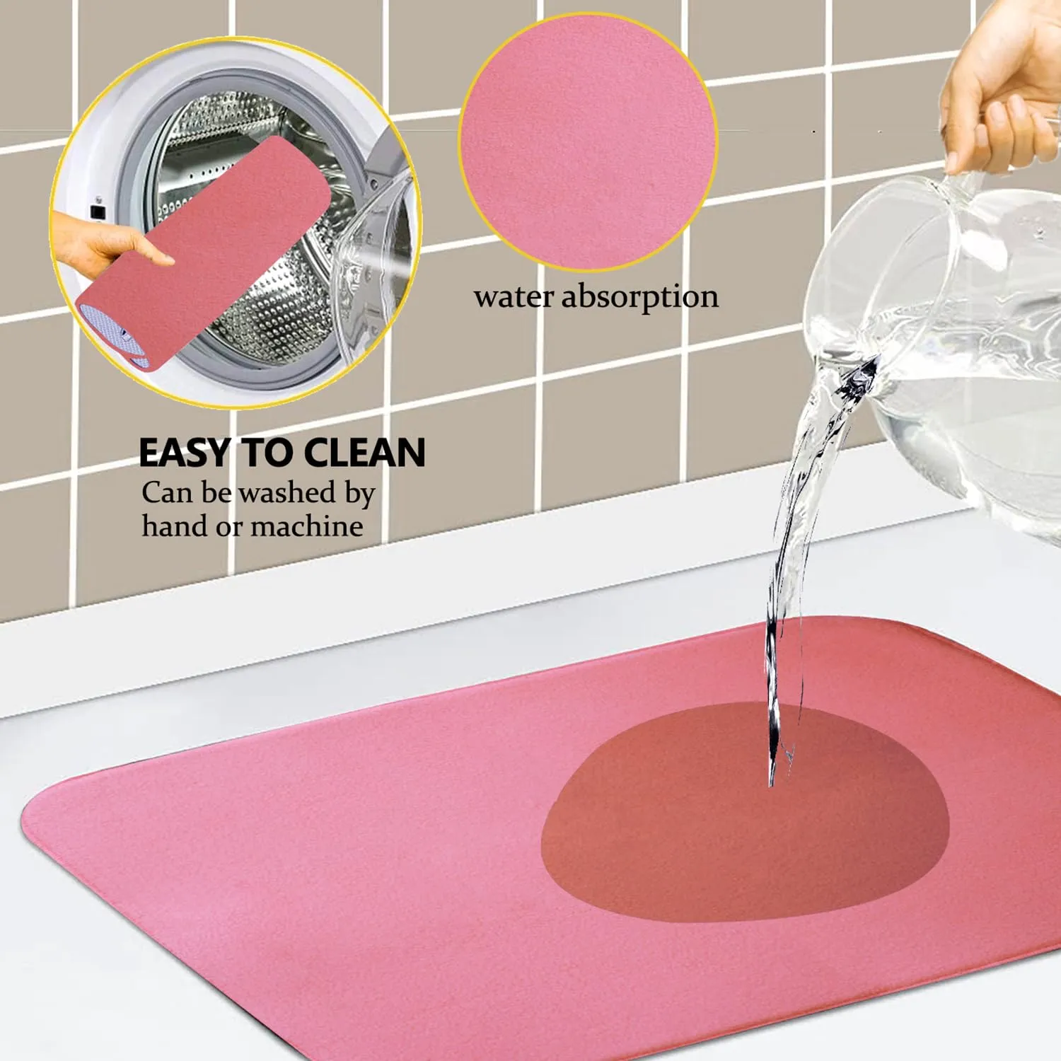 Kuber Industries Dish Dry Mat | Microfiber Drying Mat | Kitchen Drying Mat | Reversible Mat | Kitchen Absorbent Mat | Dish Dry Mat for Kitchen | 38x50 | Pack of 2 | Pink